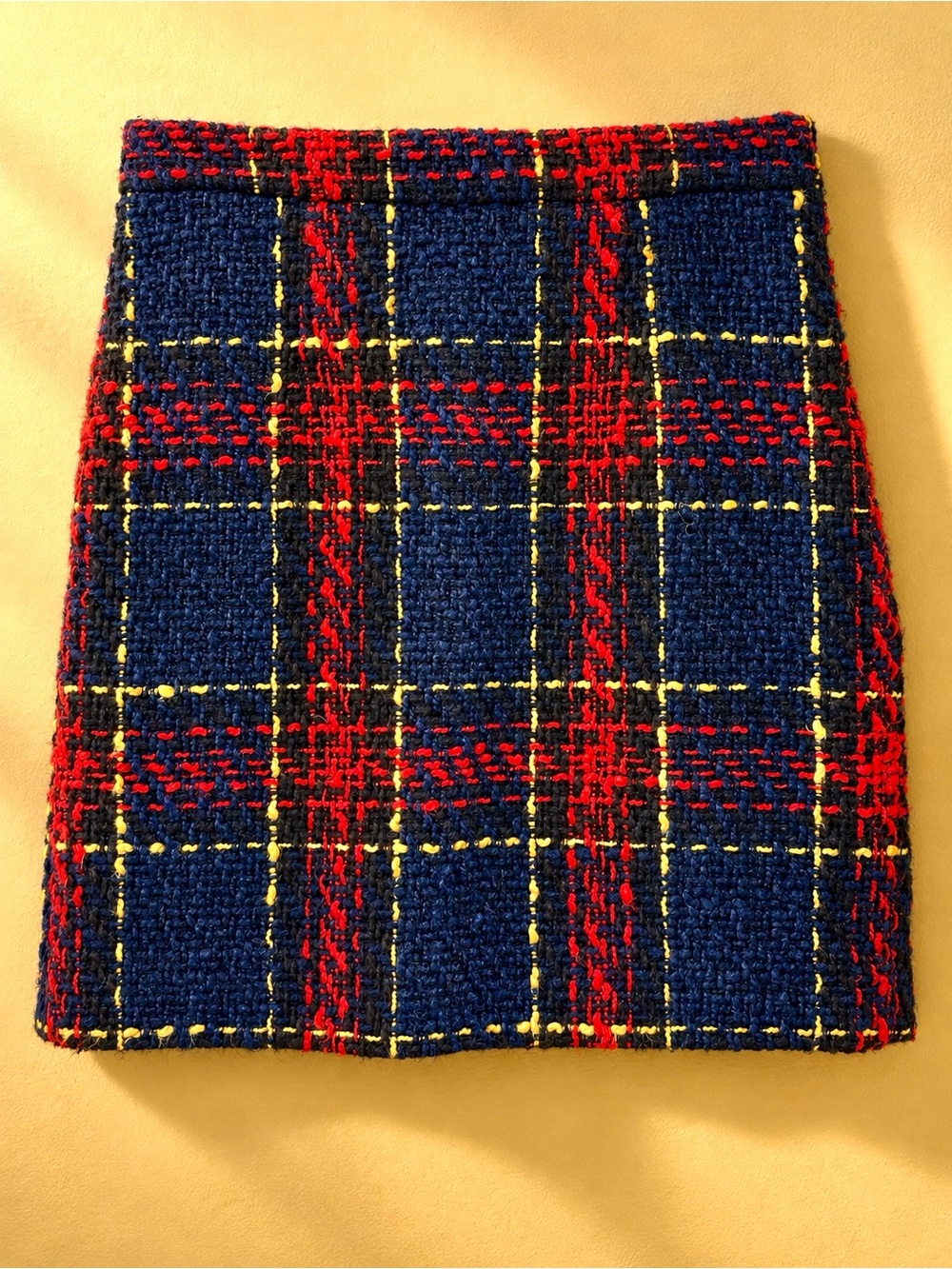 Halogen Nordstrom Plaid Tweed Mini Skirt Navy Red Yellow Size 2